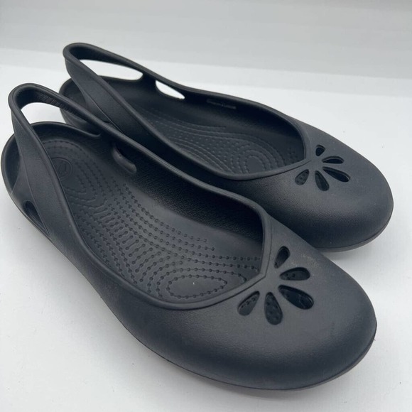 Crocs Womens Taylor Slingback Flat Shoes Black Slip‎ On Cut Out Round Toe 10 - Picture 1 of 5